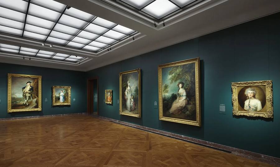 Gainsborough portraits on the deep green walls of the Frick Collection