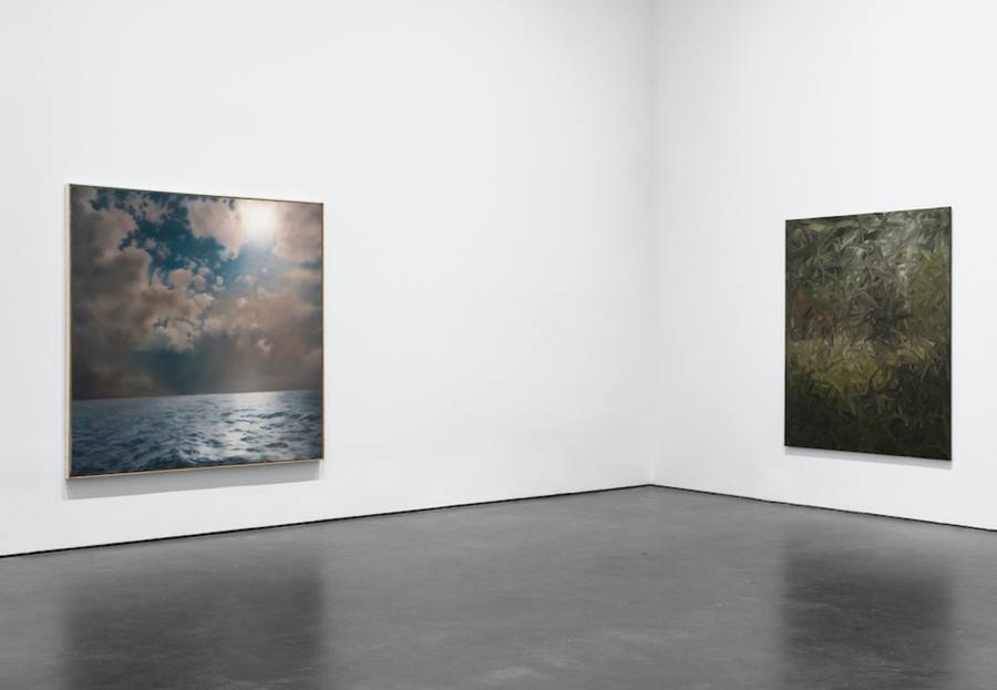 Gerhard Richter, a blurred photo-realist seascape beside an abstract painting at David Zwirner