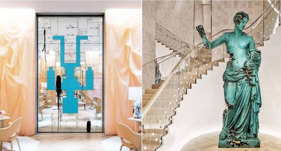 Artworks inside the Tiffany flagship on Fifth Avenue