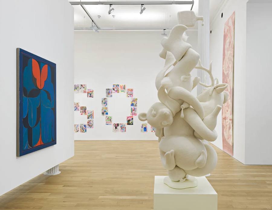Installation view of In a Free State at Luhring Augustine, Tribeca, with a sculpture by Oren Pinhassi in the foreground